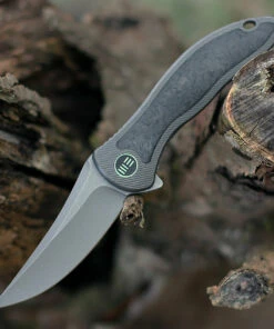 We Knife Co. We Knife Mini Synergy 2011CF-A, 2.93" CPM 20CV Stonewashed Blade, Black/Gray 6AL4V Titanium w/ Shredded Carbon Fiber Inlay Handle