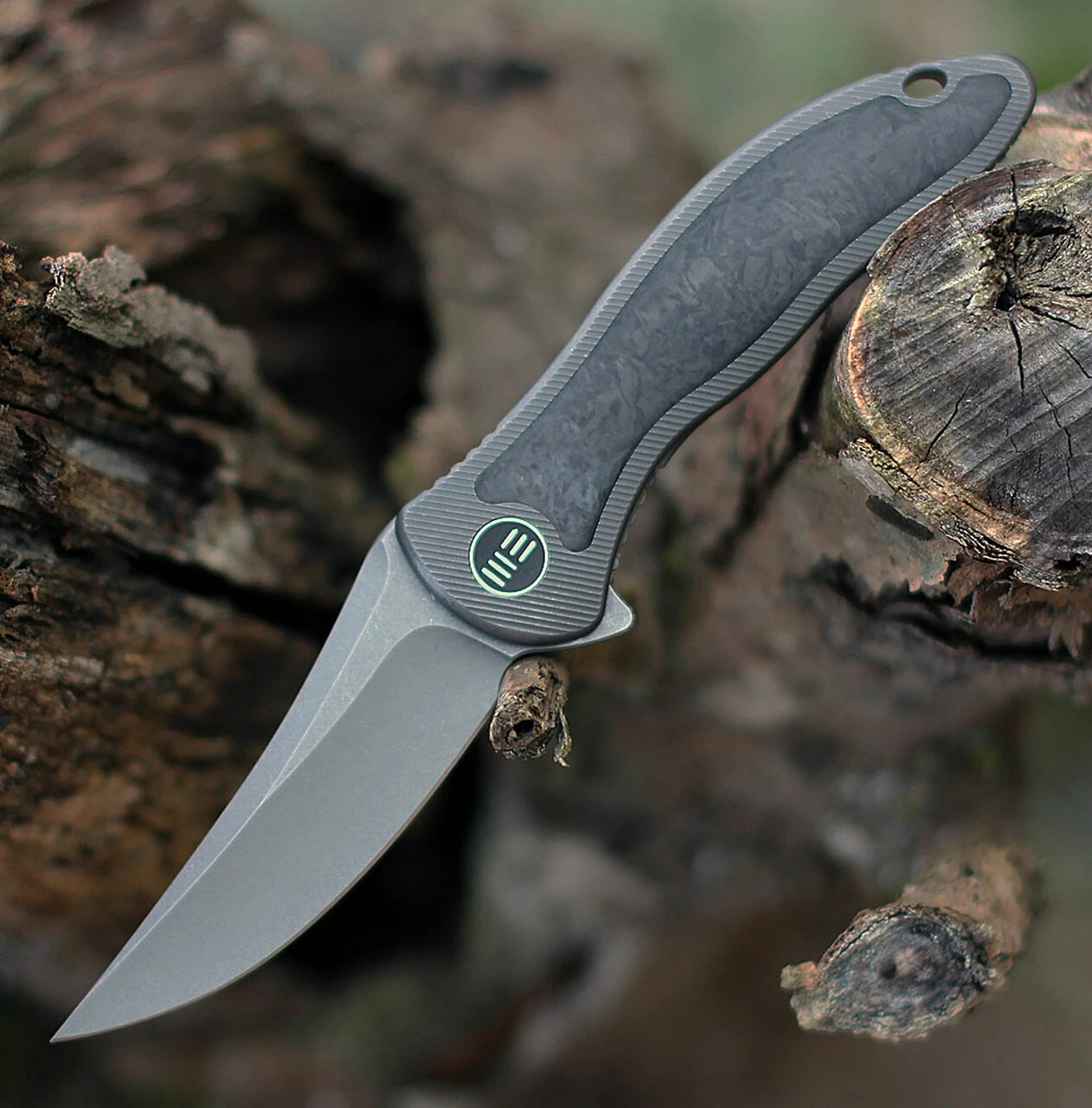 We Knife Co. We Knife Mini Synergy 2011CF-A, 2.93" CPM 20CV Stonewashed Blade, Black/Gray 6AL4V Titanium w/ Shredded Carbon Fiber Inlay Handle 1 We Knife Co. We Knife Mini Synergy 2011CF-A, 2.93" CPM 20CV Stonewashed Blade, Black/Gray 6AL4V Titanium w/ Shredded Carbon Fiber Inlay Handle