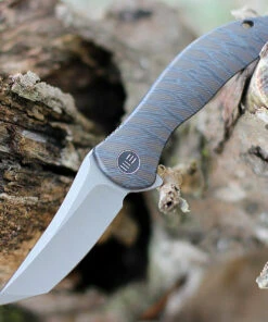 We Knife Co. We Knife Mini Synergy 2012C, 2.93" CPM 20CV Stonewashed Tanto Blade, Tiger Striped Pattern Flamed 6AL4V Titanium Handle