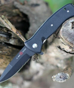 Al Mar Mini S.E.R.E. 2020 Night Linerlock A/O 2205, 3" D2 Matte Black Titanium Combo Blade, G-10 Handle