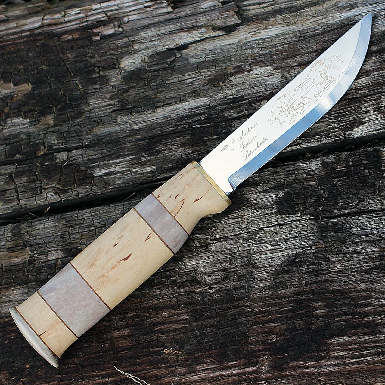 Marttiini Knives Marttiini 2230010 Lapp Knife, 4.5" Stainless Blade, Curly Birch & Reindeer Horn Handle 1 Marttiini Knives Marttiini 2230010 Lapp Knife, 4.5" Stainless Blade, Curly Birch & Reindeer Horn Handle