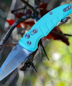HOGUE 24103 A01-MicroSwitch, 2.6" Wharncliffe CPM-154 Blade, Matte Aquamarine Aluminum Handle