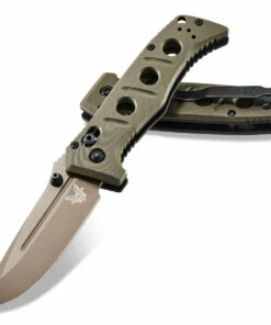 Benchmade Knives Benchmade 273FE-2 Mini Adamas, 3.25" Flat Dark Earth Cerakote CPM-CruWear Plain Blade, Olive Drab G10 Handle