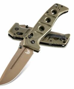 Benchmade Knives Benchmade 275FE-2 ADAMAS, 3.82" Flat Earth Cerakote CPM-CruWear Plain Blade, Olive Drab G-10 Handle