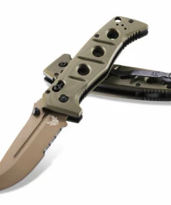 Benchmade Knives Benchmade 275SFE-2 ADAMAS, 3.82" Flat Earth Cerakote CPM-CruWear Part Serrated Blade, Olive Drab G-10 Handle