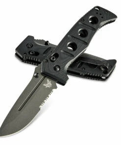 Benchmade Knives Benchmade 275SGY-1 ADAMAS, 3.82" Tungsten Gray Cerakote CPM-CruWear Part Serrated Blade, Black G-10 Handle