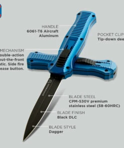 Benchmade Knives Benchmade 3300BK-2001 Infidel, 3.91" Black DLC Coating Dagger Blade, Blue Aluminum handle -Knifeworks Sales Store 3300bk 2001 65941.1597341344