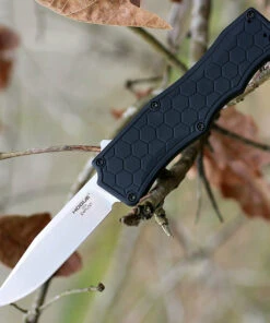 Hogue Houge Exploit 34050 OTF, 3.5" CPM S30V Clip Point Tumbled Blade, Matte Black Aluminum Handle