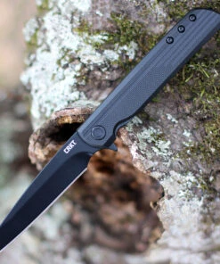 CRKT LCK+ Linerlock Blackout, 3.25" Black Oxide Coated 8Cr13MoV Stainless Tanto Blade, Black GRN Handles