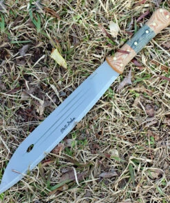 Condor Primitive Bush Machete, 12" Satin 1075 Carbon Steel Blade, Black Linen Micarta Handle, Brown Leather Sheath