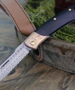 Benchmade Knives Benchmade Proper 319-201 Gold Class - Burgundy and Black Linen Micarta (2.82" Damascus) Mokume Bolster