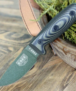 ESEE Knives ESEE-3 3PMOD-003, 3.88" 1095 Carbon Steel OD Plain Blade, Green/Black G10 3D Handle, Black Sheath