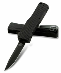 Benchmade Knives Benchmade 4850BK-1 OM OTF, 2.475" CPM-S30V Black DLC Plain Blade, Black Aluminum Handle