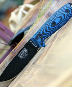 ESEE Knives ESEE-4 4PB-008, 4.5" 1095 Carbon Steel Black Plain Blade, Blue/Black G10 3D Handle, Black Sheath