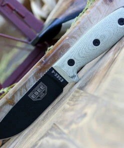 ESEE Knives ESEE-4 4PB-017 4.5" 1095 Carbon Steel Black Plain Blade, Green Canvas Micarta 3D Handle, Black Sheath