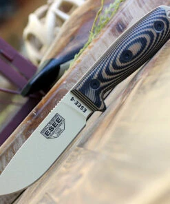 ESEE Knives ESEE-4 4DT-005, 4.5" 1095 Carbon Steel DT Plain Blade, Coyote/Black G10 3D Handle, Black Sheath