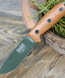 ESEE Knives ESEE-4POD-011, 4.5" 1095 Carbon Steel OD Green Plain Blade, Natural Canvas Micarta G10 3D Handle, Black Sheath