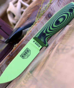 ESEE Knives ESEE-4 4PVG-007 4.5" 1095 Carbon Steel Venom Green Plain Blade, Green/Black G10 3D Handle, Black Sheath