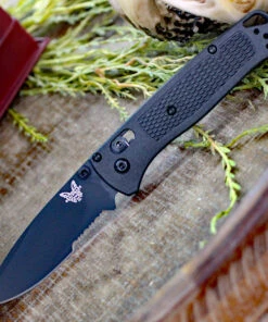 Benchmade Knives Benchmade Bugout 535SBK-2, 3.24" CPM-S30V Carbon Coated Part Serrated Blade, CF-Elite Handle