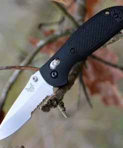 Benchmade Knives Benchmade Mini Griptilian 556S-S30V, 2.91" S30V Drop Point Combo Blade, Black Noryl GTX Handle