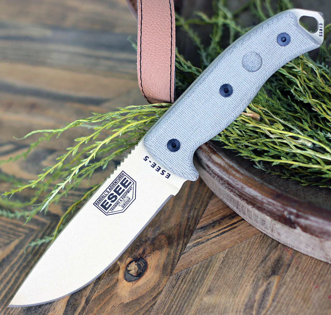 ESEE Knives, 5P-KO-DT, Desert Tan Blade, Plain Edge, Micarta Handle, Knife Only, No Sheathing 1 ESEE Knives, 5P-KO-DT, Desert Tan Blade, Plain Edge, Micarta Handle, Knife Only, No Sheathing