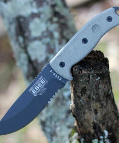 ESEE Knives, 5S-TG, Tactical Gray Partially Serrated Blade, Micarta Handle, Black Kydex Sheath and Clip Plate