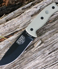 ESEE Knives ESEE Model 5, Green Canvas Micarta, Black Blade, Kydex Sheath, Plain Edge