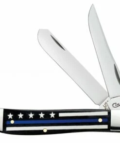 Case 6568 Thin Blue Line - Smooth Natural Bone Color Wash Mini Trapper