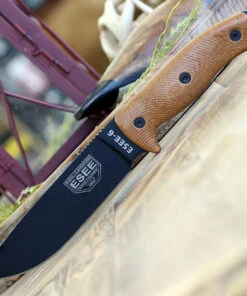 ESEE Knives ESEE-6 6PB-011, 5.75" 1095 Carbon Steel Black Plain Blade, Natural Canvas Micarta 3D Handle, Black Molded Sheath