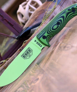 ESEE Knives ESEE-6 6PVG-007, 5.75" 1095 Carbon Steel Venom Green Plain Blade, Neon Green/Black G10 3D Handle, Black Molded Sheath
