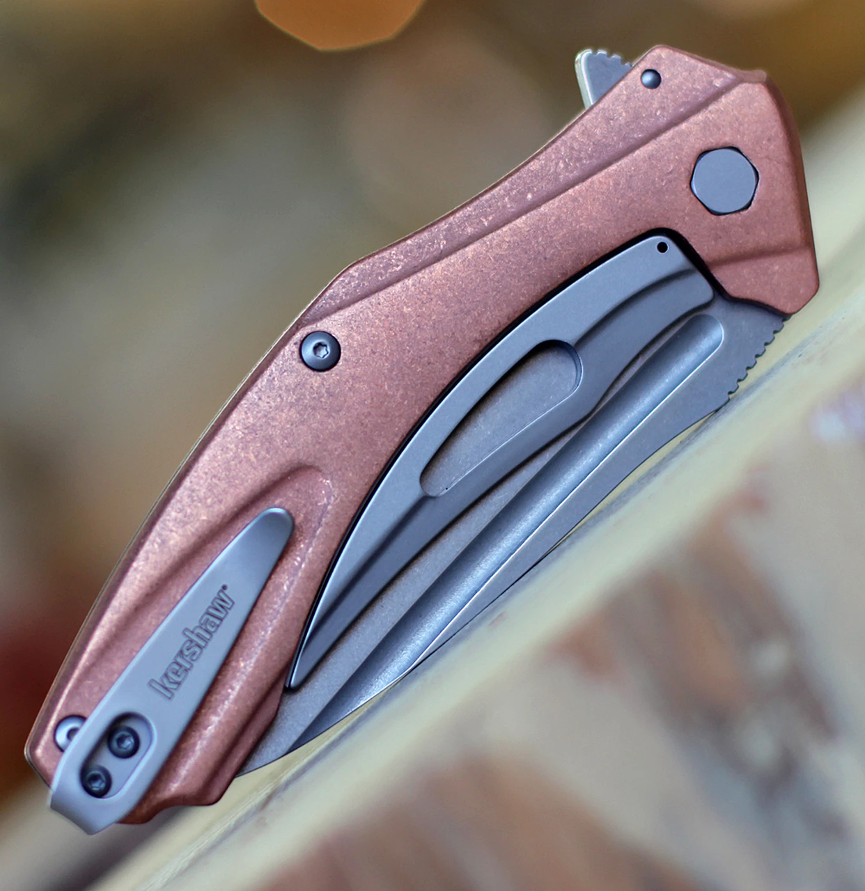Kershaw Knives Kershaw Natrix-Copper XL KS7008CU, 3.7" D2 Steel Stonewash Plain Blade, Copper SS Handle 3 Kershaw Knives Kershaw Natrix-Copper XL KS7008CU, 3.7" D2 Steel Stonewash Plain Blade, Copper SS Handle - Image 3