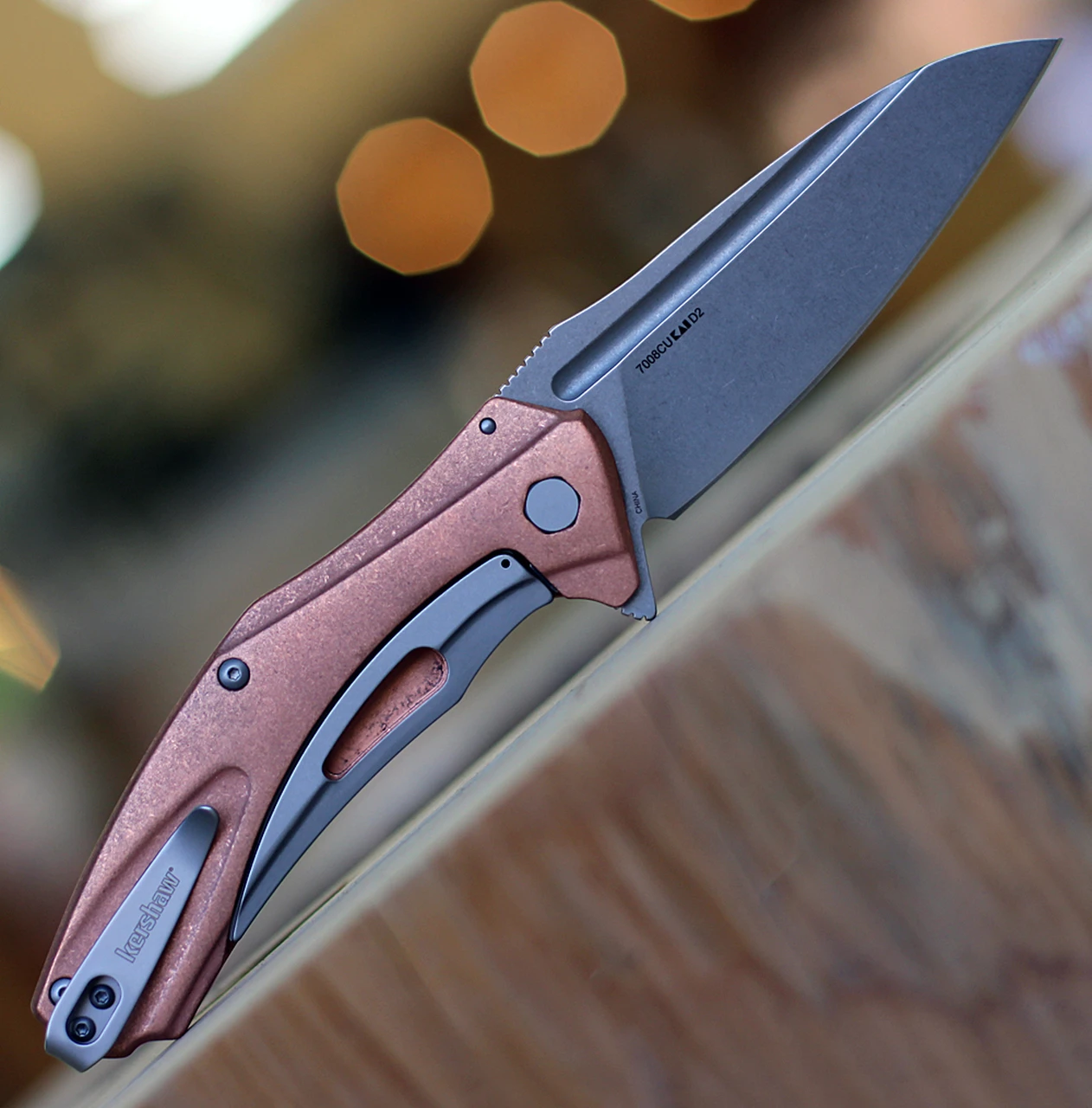 Kershaw Knives Kershaw Natrix-Copper XL KS7008CU, 3.7" D2 Steel Stonewash Plain Blade, Copper SS Handle 2 Kershaw Knives Kershaw Natrix-Copper XL KS7008CU, 3.7" D2 Steel Stonewash Plain Blade, Copper SS Handle - Image 2