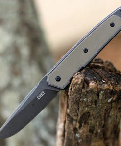 CRKT 7091 Cinco, 2.89" D2 Stonewashed Plain Blade, 2Cr13 SS Handle w/ G10 Inlays