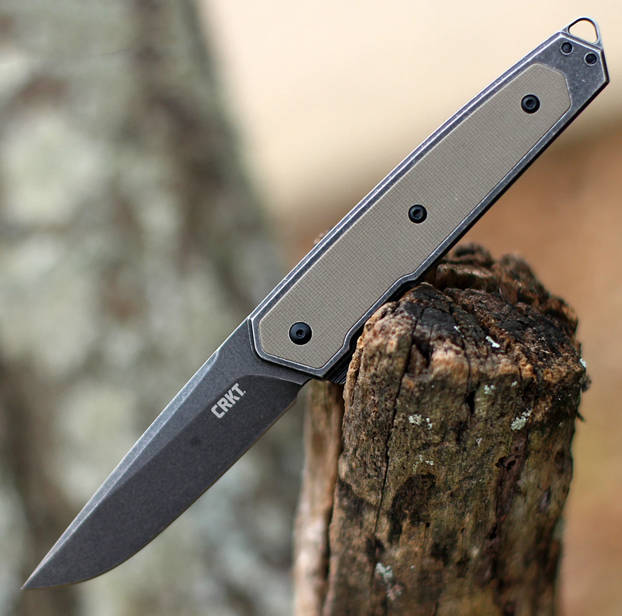 CRKT 7091 Cinco, 2.89" D2 Stonewashed Plain Blade, 2Cr13 SS Handle w/ G10 Inlays 1 CRKT 7091 Cinco, 2.89" D2 Stonewashed Plain Blade, 2Cr13 SS Handle w/ G10 Inlays