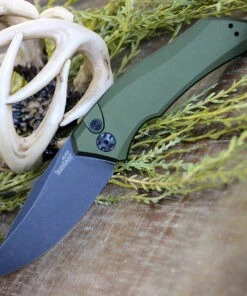 Kershaw Knives Kershaw Launch 1 7100OLBW, 3.4" CPM 154 BlackWash Blade, Olive Green Anodized Aluminum Handle -Knifeworks Sales Store 7100OLBW.3 73611.1578931245