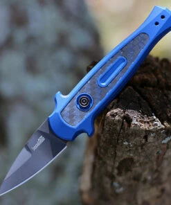 Kershaw Knives Kershaw 7130 Launch 12CA Mini Stiletto, 1.9 " CPM154 Black Plain Blade, Blue Aluminum w/ Carbon Fiber Insert Handle