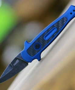 Kershaw Knives Kershaw 7130 Launch 12CA Mini Stiletto, 1.9 " CPM154 Black Stonewashed Plain Blade, Blue Aluminum w/ Carbon Fiber Insert Handle