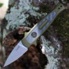 Kershaw Knives Kershaw 7130 Launch 12CA Mini Stiletto, 1.9 " CPM154 Stonewashed Plain Blade, Olive Aluminum w/ Carbon Fiber Insert Handle