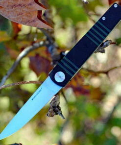 Real Steel Ippon Linerlock RS7240, 3.7" Bohler Steel Plain Blade, Green /Black G-10 Handle