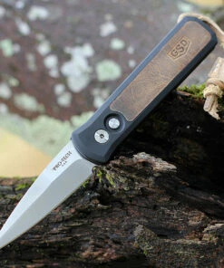 Pro-Tech Godson Automatic - Blk Alum / Leather Inlay (3.15" Satin) Greg Stevens Design 7GSD-7