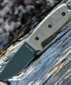 Ontario 8690 RAT-3 OD Green, 3.9" 1095 Plain Blade, Tan Micarta Handle