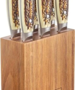 Smith's Sharpeners Cabin & Lodge Steak Set - Brown Stag (4.5" 420 SS Hammered) 51033