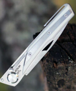 Actilam S4CC Folder w/Clip, 3.375" 14C28N Plain Blade, White Corian Handle -Knifeworks Sales Store ACTS4CC.2 17859.1597159062