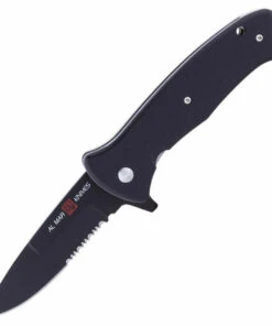 Al Mar S.E.R.E. 2020 Night Linerlock A/O 2206, 3.6" D2 Matte Black Titanium Combo Blade, G-10 Handle