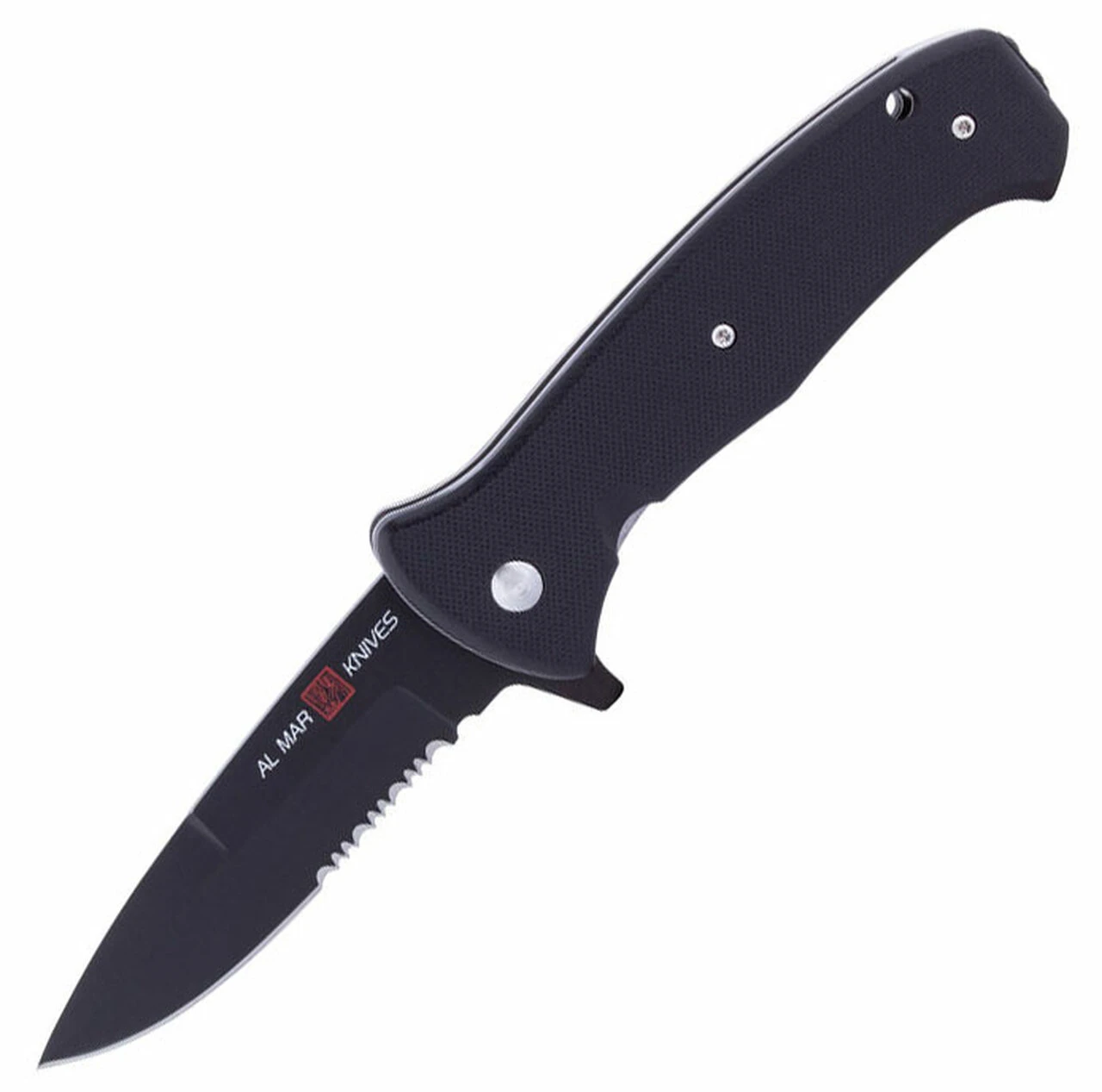 Al Mar S.E.R.E. 2020 Night Linerlock A/O 2206, 3.6" D2 Matte Black Titanium Combo Blade, G-10 Handle 1 Al Mar S.E.R.E. 2020 Night Linerlock A/O 2206, 3.6" D2 Matte Black Titanium Combo Blade, G-10 Handle