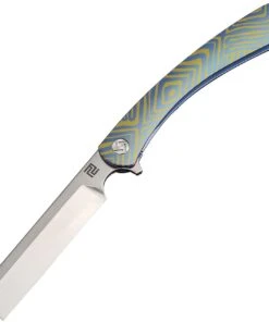 Artisan Cutlery Artisan Orthodox ATZ1817GBU03, 3.75" Satin S35VN Blade, Blue & Gold Titanium Swirl Pattern Handle
