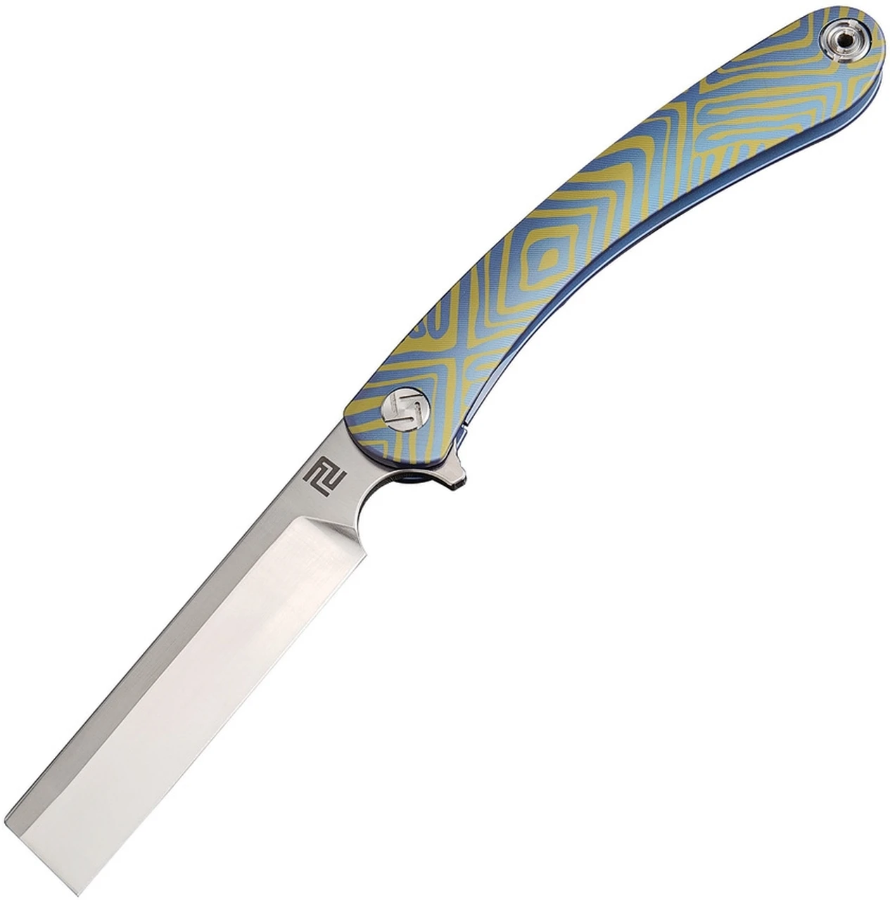 Artisan Cutlery Artisan Orthodox ATZ1817GBU03, 3.75" Satin S35VN Blade, Blue & Gold Titanium Swirl Pattern Handle 1 Artisan Cutlery Artisan Orthodox ATZ1817GBU03, 3.75" Satin S35VN Blade, Blue & Gold Titanium Swirl Pattern Handle