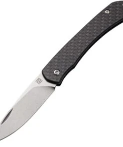 Artisan Cutlery Biome ATZ-1840P-CF, 2.8" Sandvik 12C27 Stonewashed Plain Blade, Black Carbon Fiber Handle