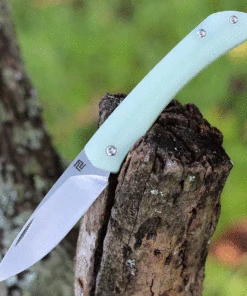 Artisan Cutlery Biome ATZ-1840P-NTG, 2.8" Sandvik 12C27 StonewashedPlain Blade, Natural Translucent Green G-10 Handle