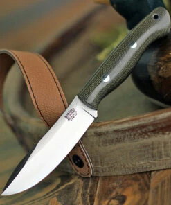 Bark River Knives Mini Aurora Hunter BA06028MGC, 3.71" CPM 3V Plain Blade, Green Canvas Micarta Handle